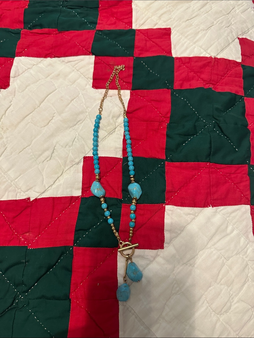 Faux Turquoise And Gold Necklace